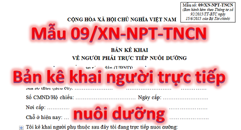 Mẫu 09/xn-npt-tncn Bản khai người trực tiếp nuôi dưỡng Mẫu 09/xn-npt-tncn Bản khai người trực tiếp nuôi dưỡng