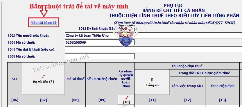 cách tải bảng kê Excel vào HTKK