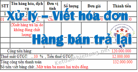 cách viết hóa đơn hàng bán trả lại