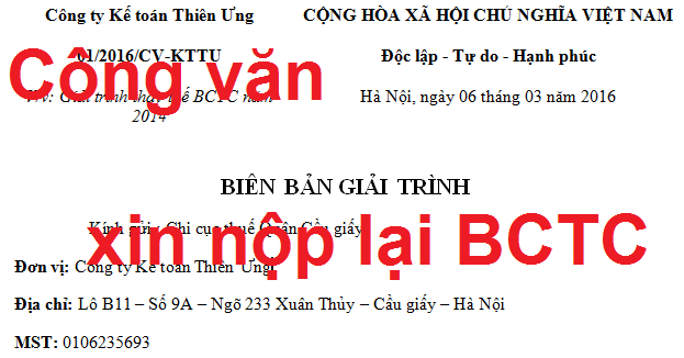 công văn xin nộp lại báo cáo tài chính công văn xin nộp lại báo cáo tài chính