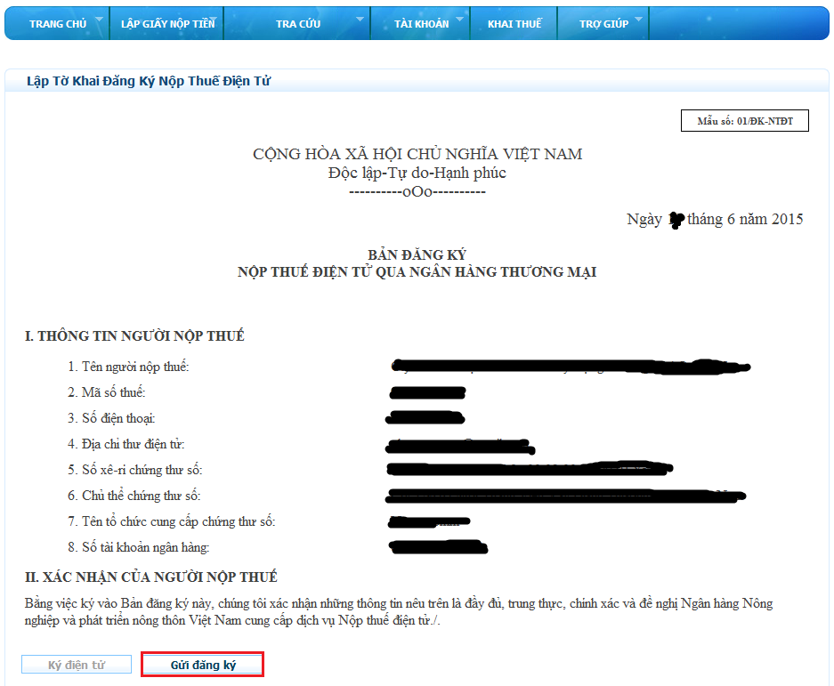 thủ tục đăng ký nộp thuế điện tử
