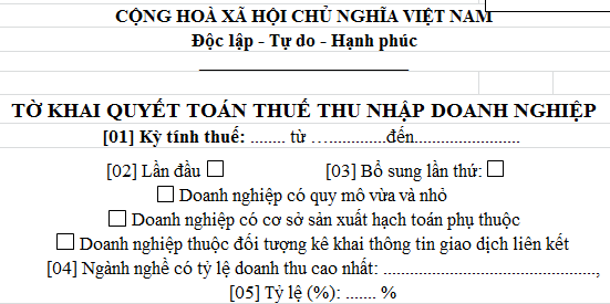 Mẫu Tờ khai quyết toán thuế thu nhập doanh nghiệp 03/TNDN