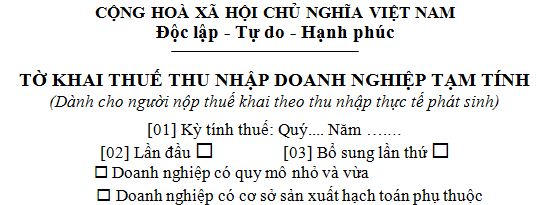 Mẫu tờ khai thuế thu nhập doanh nghiệp tạm tính 01A/TNDN