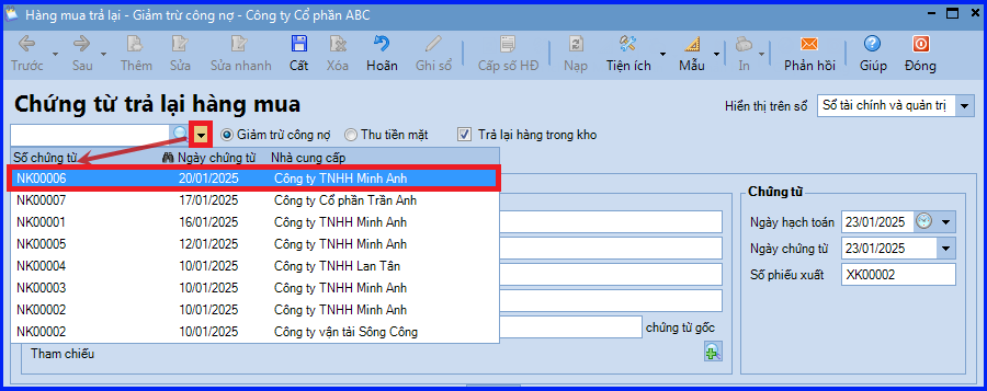 Cách hạch toán trả lại hàng mua trên Misa 2