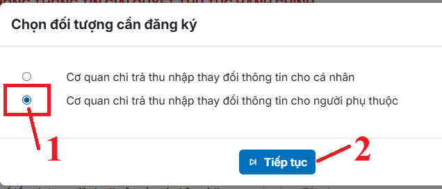 Chọn đối tượng cần đăng ký