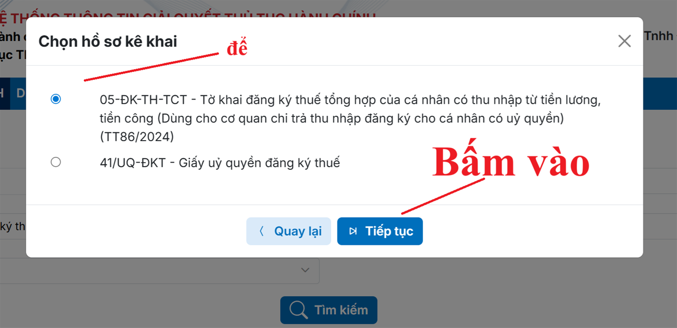 Chọn hồ sơ kê khai