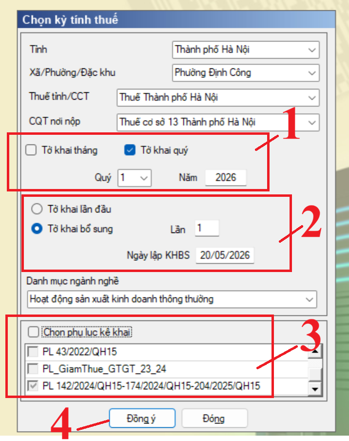 Chọn kỳ khai bổ sung điều chỉnh tờ khai thuế GTGT