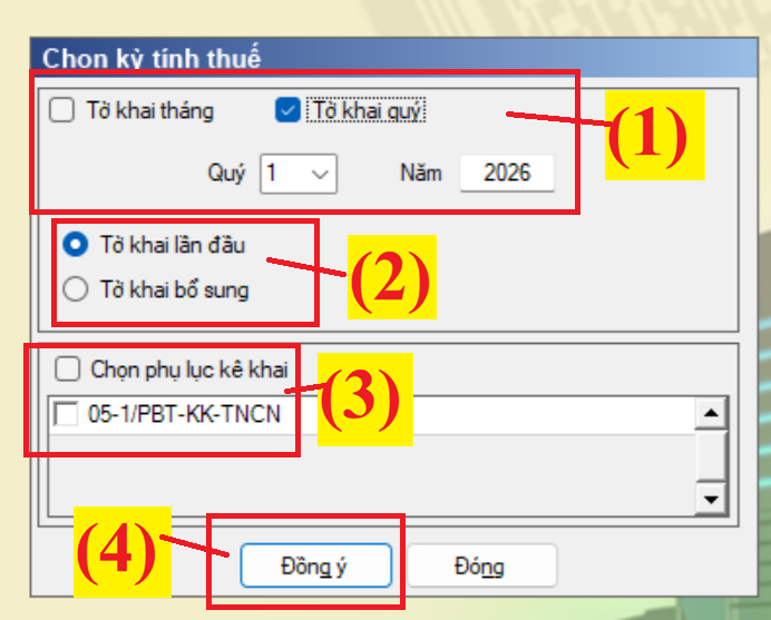 Chọn kỳ kê khai thuế TNCN