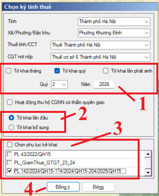 Chọn kỳ làm tờ khai thuế gtgt theo phương pháp trực tiếp