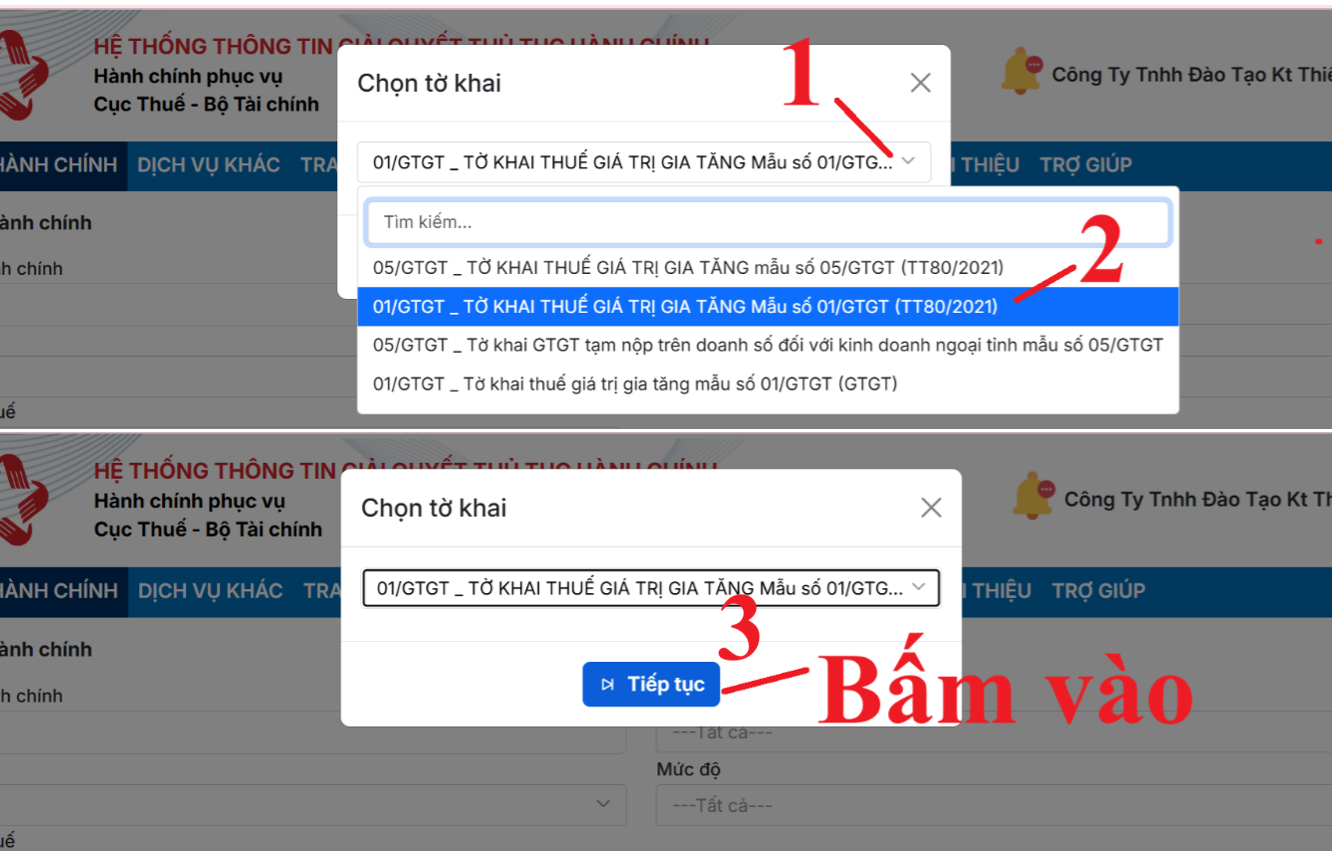 Lựa chọn tờ khai cần nộp
