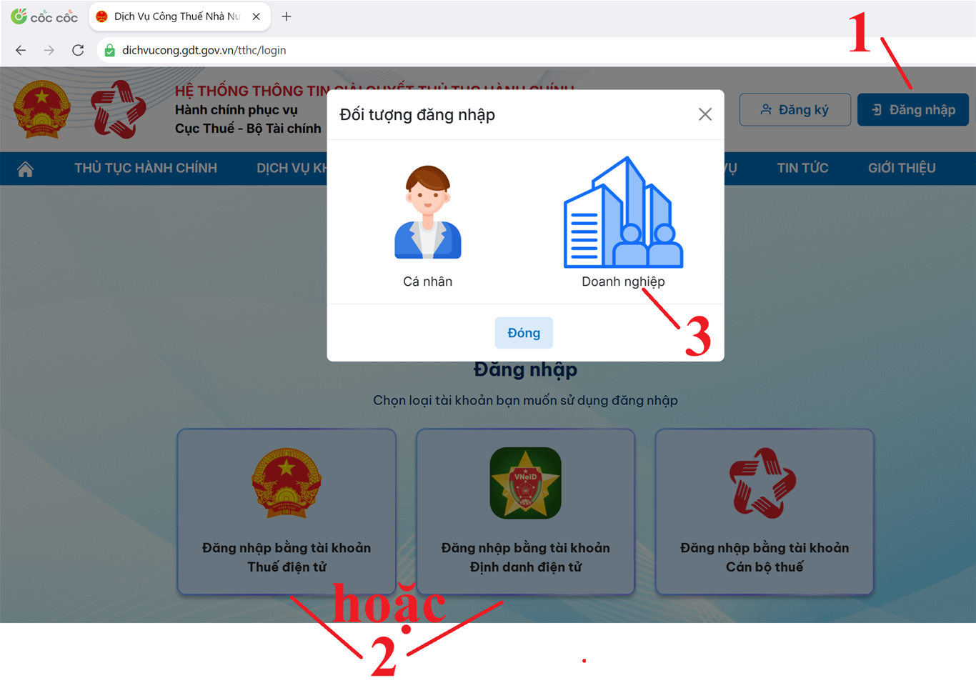 Đăng nhập vào Hệ Thống DỊCH VỤ CÔNG