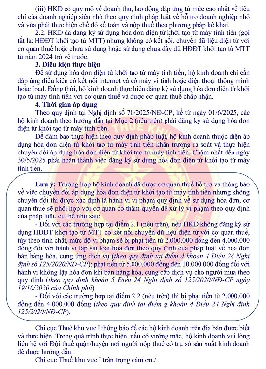 Hộ kinh doanh, cá nhân kinh doanh áp dụng hóa đơn điện tử khởi tạo từ máy tính tiền