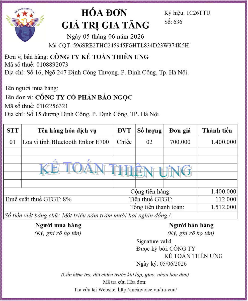 Hóa đơn đã xuất khi bán hàng
