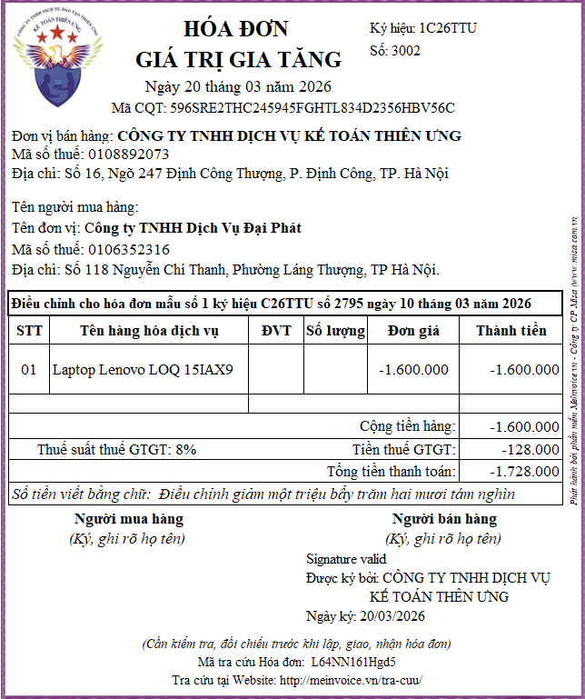 Xử lý hóa đơn viết sai đơn giá