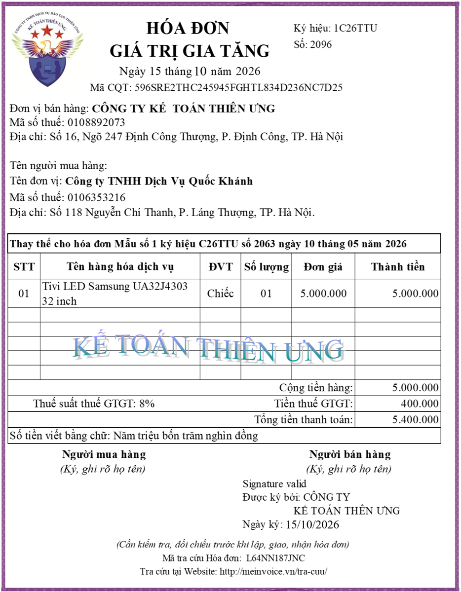 Hóa đơn thay thế cho hóa đơn bị sai mã số thuế