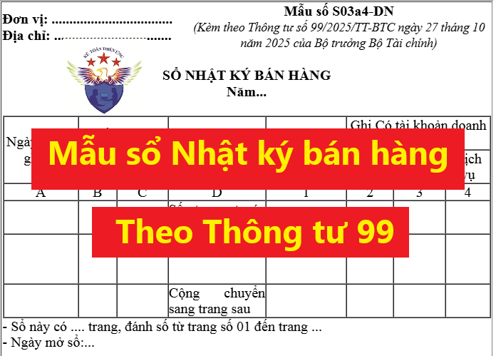 Mẫu sổ Nhật ký bán hàng theo Thông tư 99