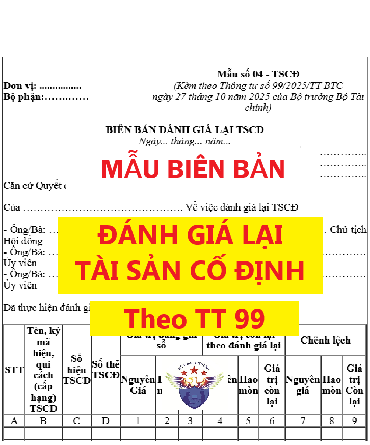 Mẫu biên bản đánh giá lại TSCĐ theo Thông tư 99