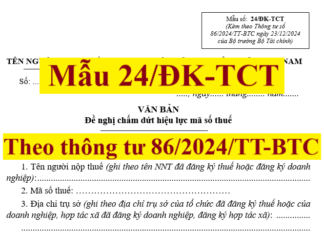 Mẫu 24/ĐK-TCT theo TT 86 đề nghị chấm dứt hiệu lực MST