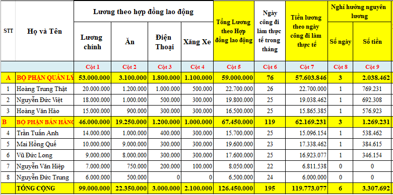 Tính lương theo ngày công đi làm thực tế trong tháng Tính lương theo ngày công đi làm thực tế trong tháng