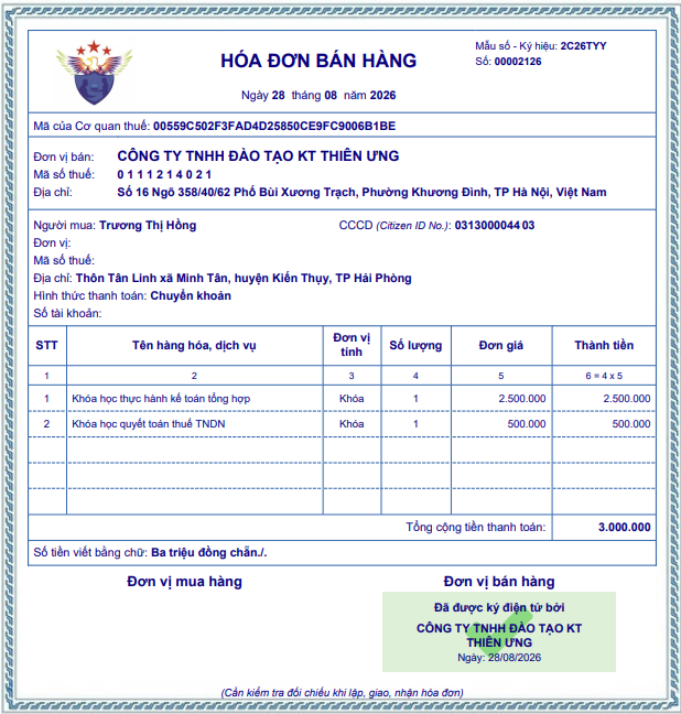 Mẫu hóa đơn bán hàng điện tử