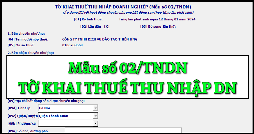 Mẫu số 02/TNDN tờ khai thuế thu nhập doanh nghiệp theo TT 80/2021