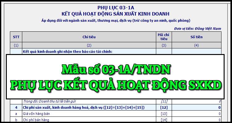 Mẫu số 03-1A/TNDN Phụ lục kết quả hoạt động sản xuất kinh doanh theo TT 80/2021