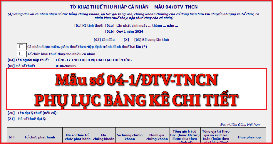 Mẫu số 04-1/ĐTV-TNCN Phụ lục bảng kê chi tiết theo TT 80/2021