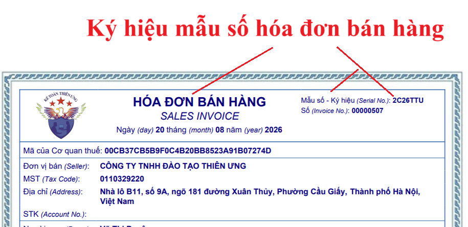 Mẫu số của hóa đơn bán hàng điện tử