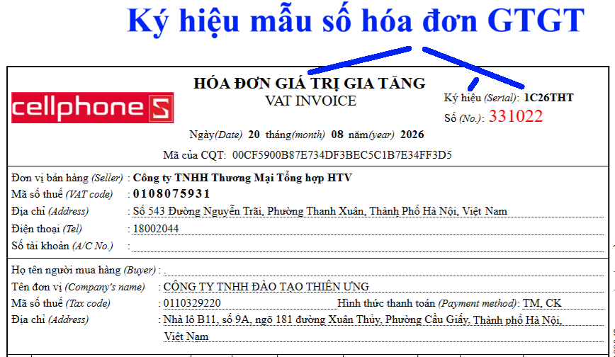 Ký hiệu mẫu số hóa đơn GTGT điện tử