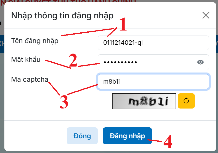 Nhập thông tin tài khoản đăng nhập