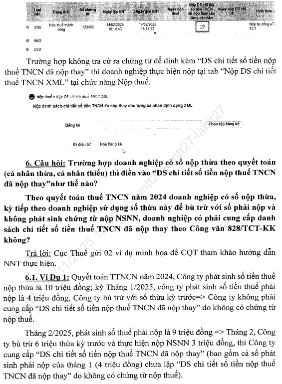 Danh sách chi tiết số tiền thuế TNCN