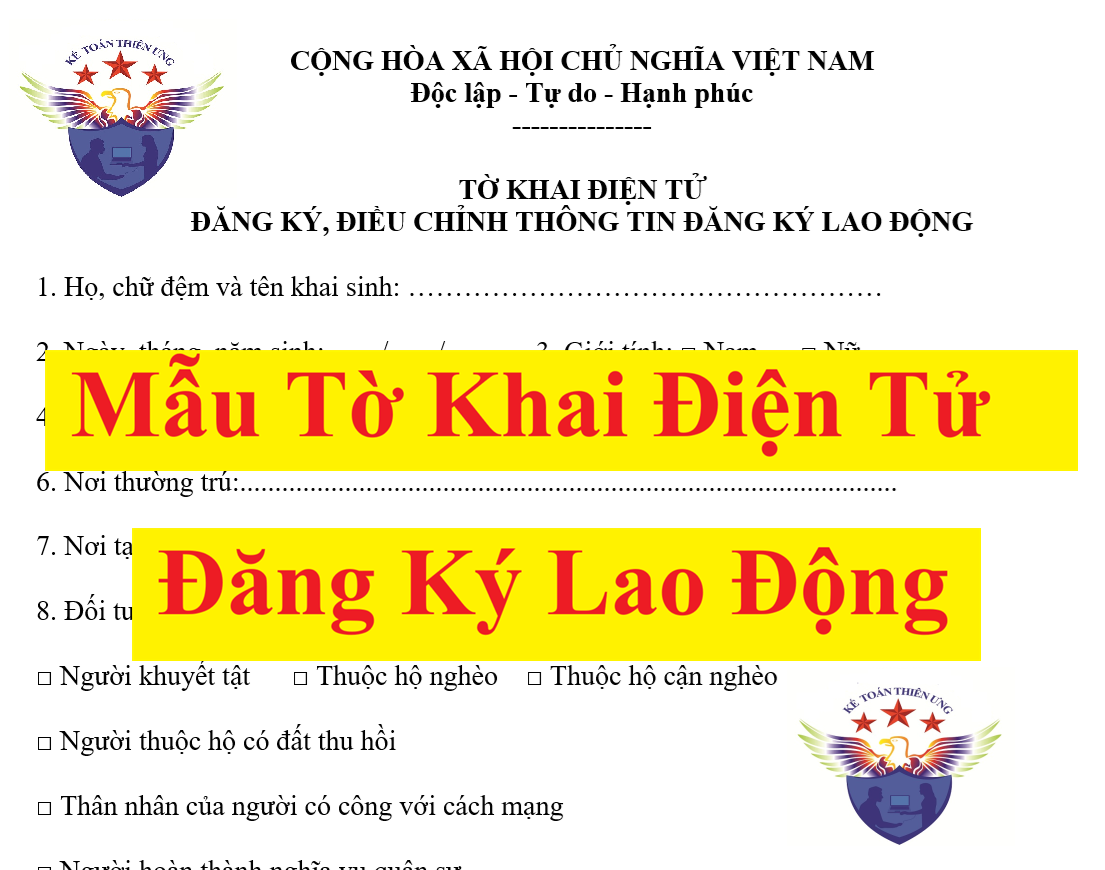 Mẫu tờ khai điện tử đăng ký lao động Mẫu tờ khai điện tử đăng ký lao động