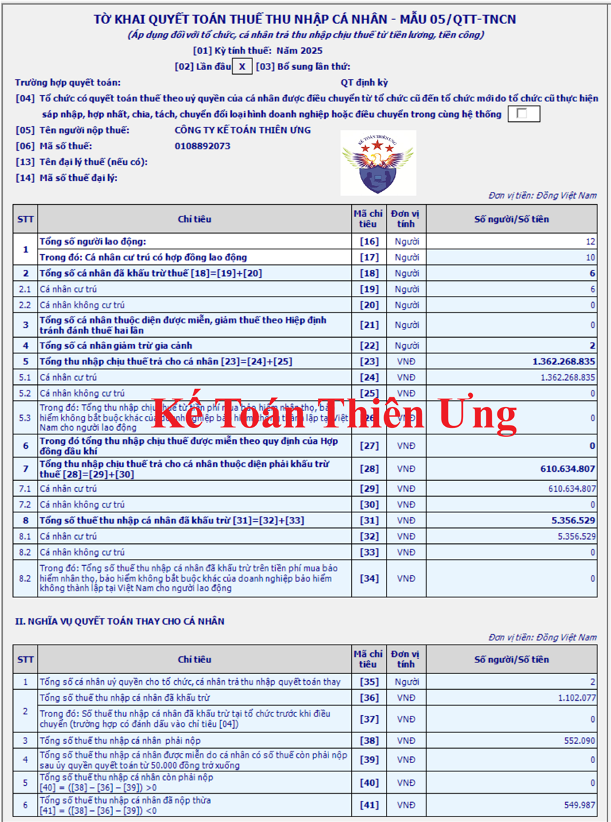 Mẫu tờ khai quyết toán thuế TNCN 05/QTT-TNCN