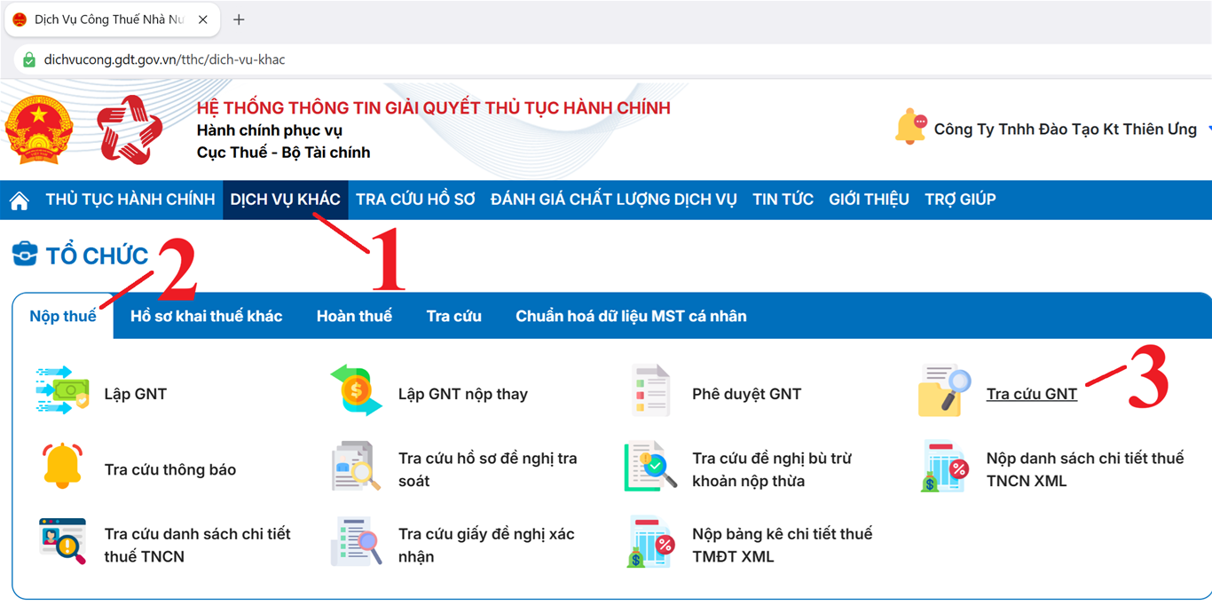 Tra cứu giấy nộp tiền đã lập trên trang dichvucong