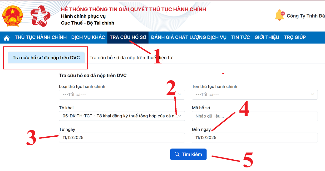 Tra cứu hồ sơ đã nộp Tra cứu hồ sơ đã nộp
