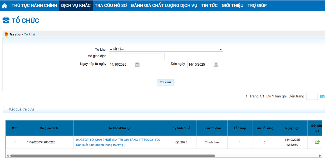 Tra cứu tờ khai thuế đã nộp qua mạng