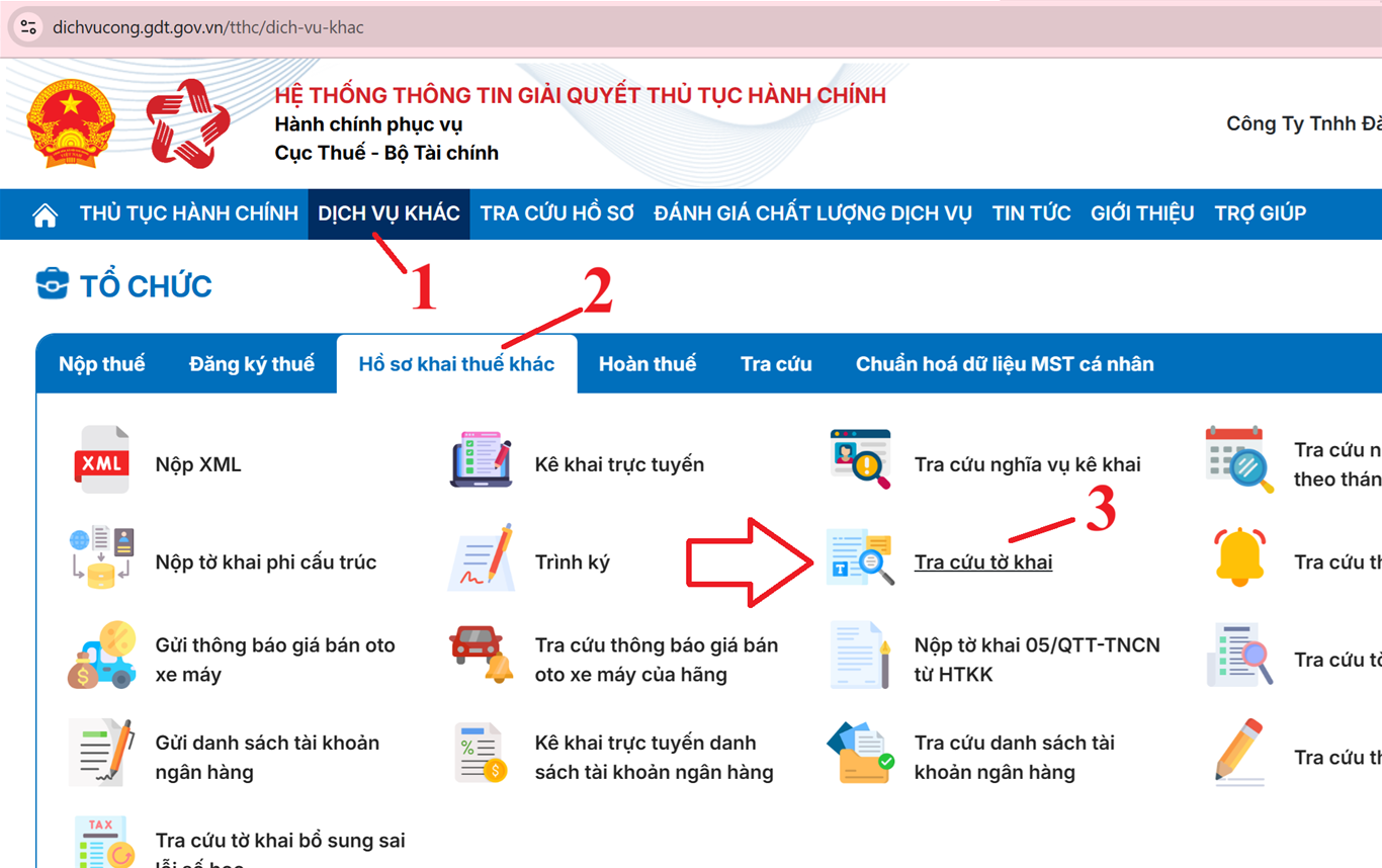 Tra cứu tờ khai thuế