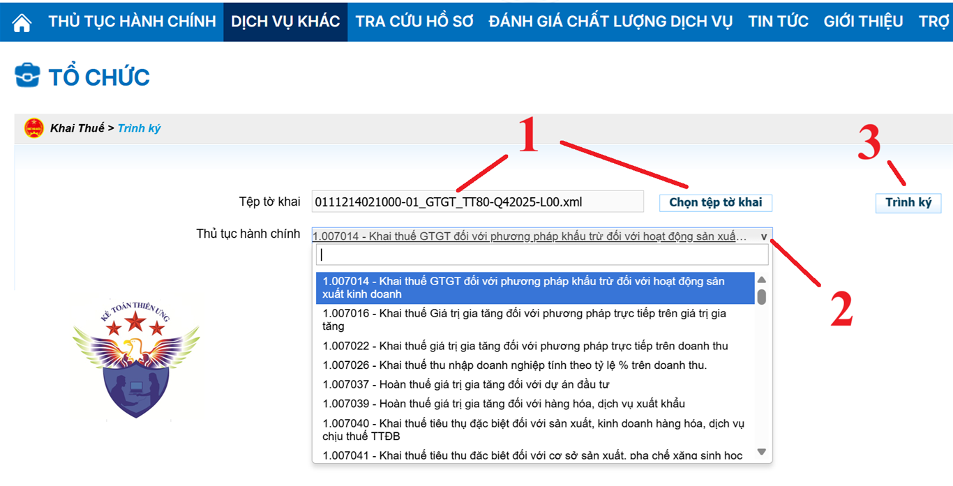 Tải tờ khai thuế lên hệ thống để trình kỳ