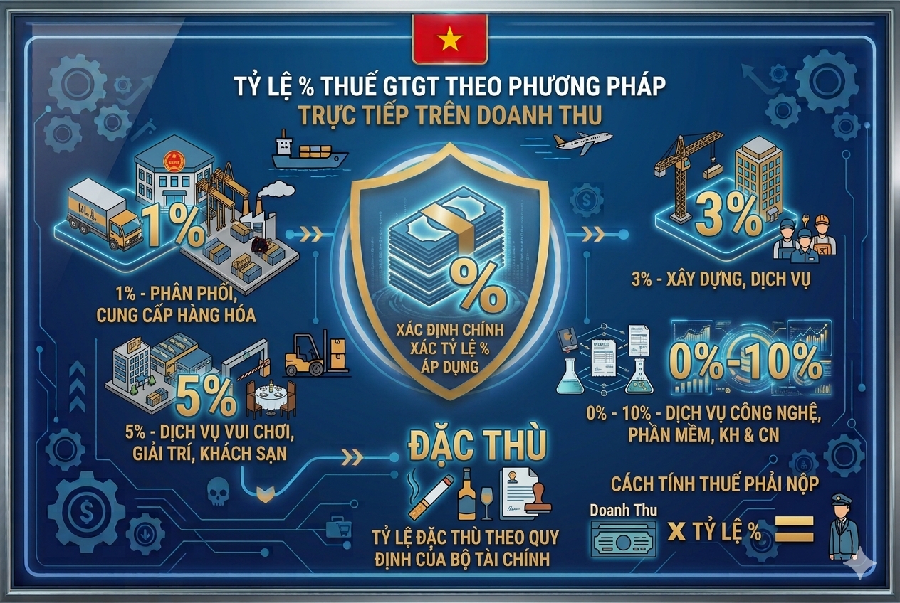 Tỷ lệ % thuế GTGT theo phương pháp trực tiếp trên doanh thu