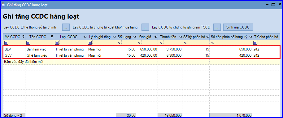 Cách hạch toán mua CCDC về đưa vào sử dụng ngay trên Misa 3