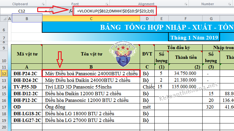 cách sử dụng hàm vlookup trong excel kế toán