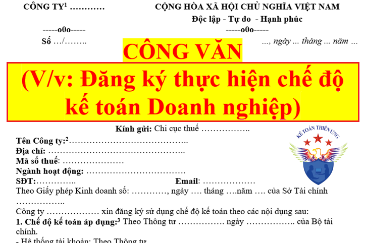 Công văn đăng ký hình thức kế toán