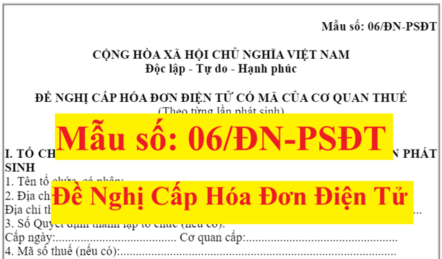 Mẫu 06 đơn đề nghị cấp hóa đơn điện tử