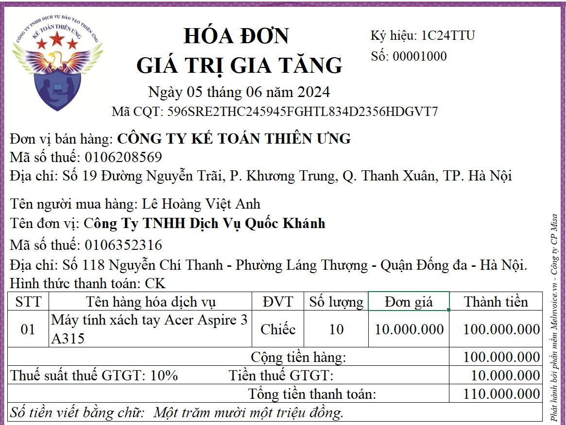 Hóa đơn bị điều chỉnh (hóa đơn có sai sót)