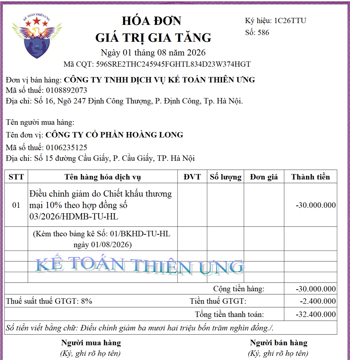 Hóa đơn chiết khấu thương mại