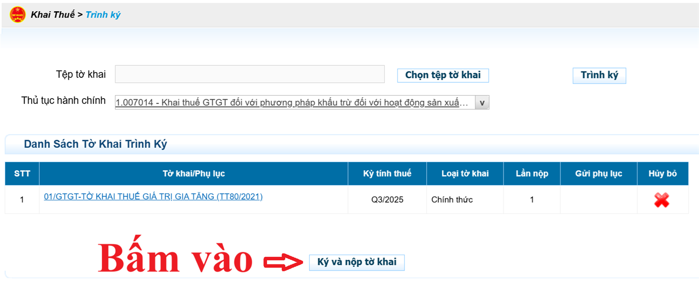 Ký điện tử tờ khai thuế và nộp tờ khai