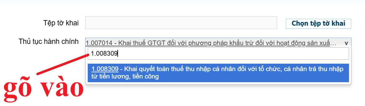 tìm mã thủ tục hành chính