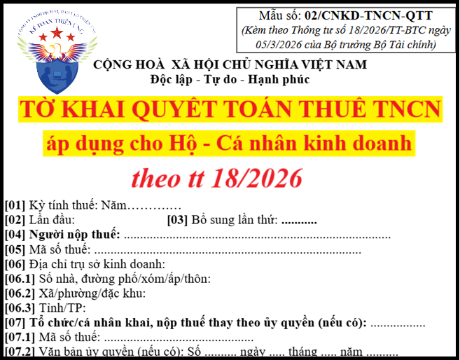 Mẫu tờ khai quyết toán thuế TNCN dành cho hộ, cá nhân kinh doanh