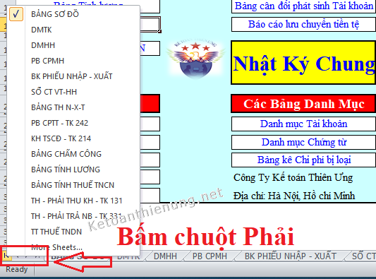 Các phím tắt trong Excel kế toán - Phím tắt chuyển Sheet