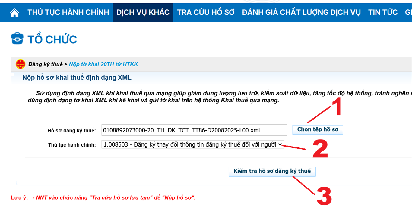 ải tờ khai XML lên hệ thống